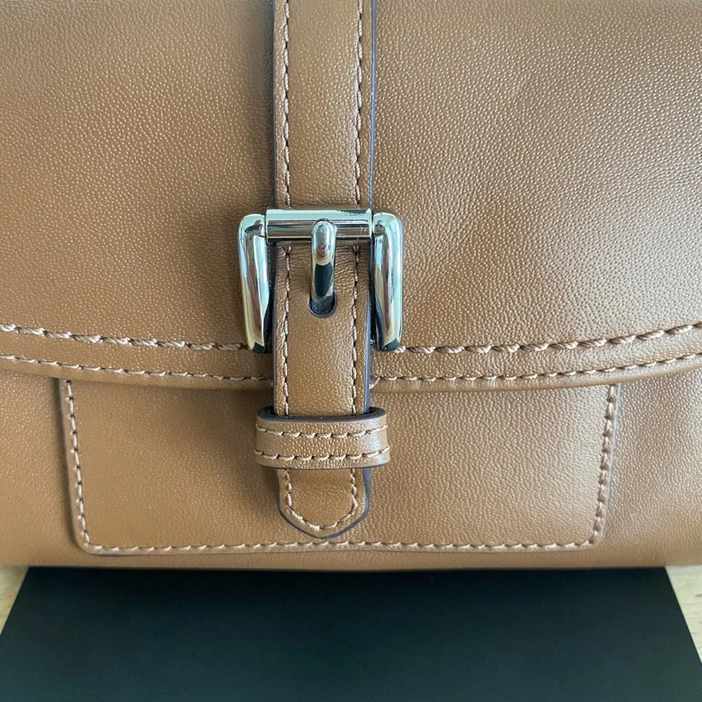 Coach Tan Leather Buckle Wristlet Clutch with Silver Hardware - Picture 3 of 14